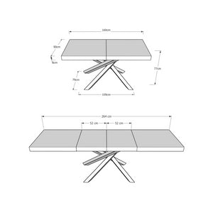 Tavolo allungabile 90x160/264 cm Volantis Premium telaio gambe 4 colori (C) - Noce