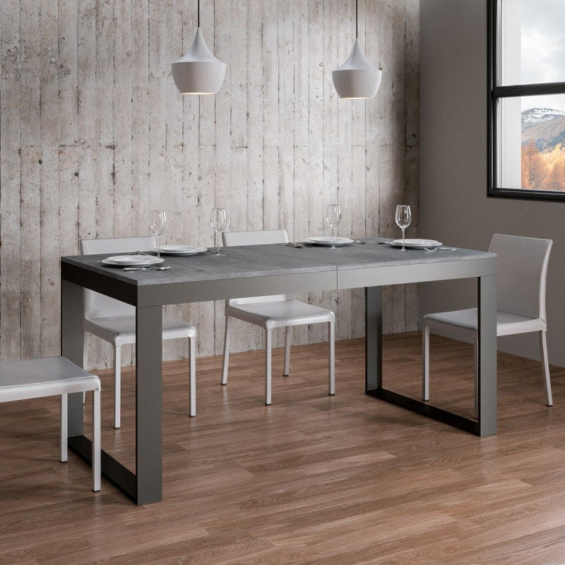 Tavolo allungabile 90x160/420 cm Tecno Evolution telaio Antracite - Cemento