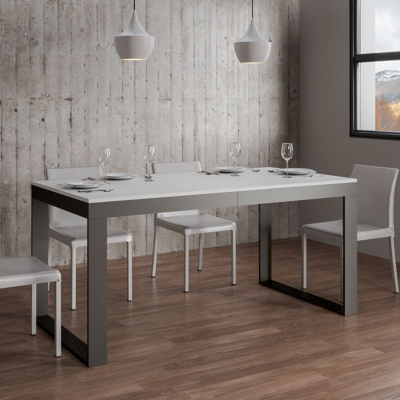 Tavolo allungabile 90x180/440 cm Tecno Evolution telaio Antracite - Bianco Frassino