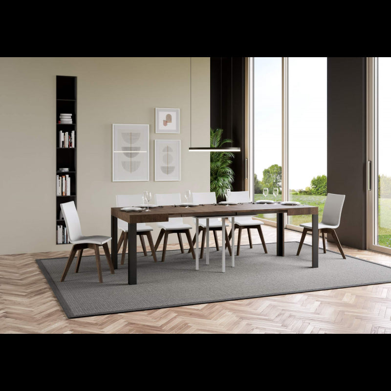 Tavolo allungabile 90x90/246 cm Linea telaio Antracite - Noce