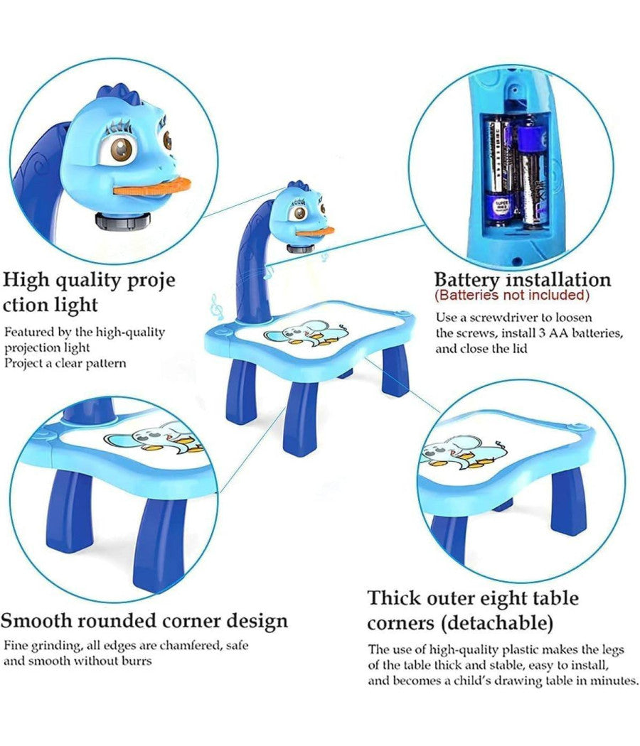 Tavolo Da Disegno Per Bambini Con Proiettore Led Lavagna Educativa Giocattolo         