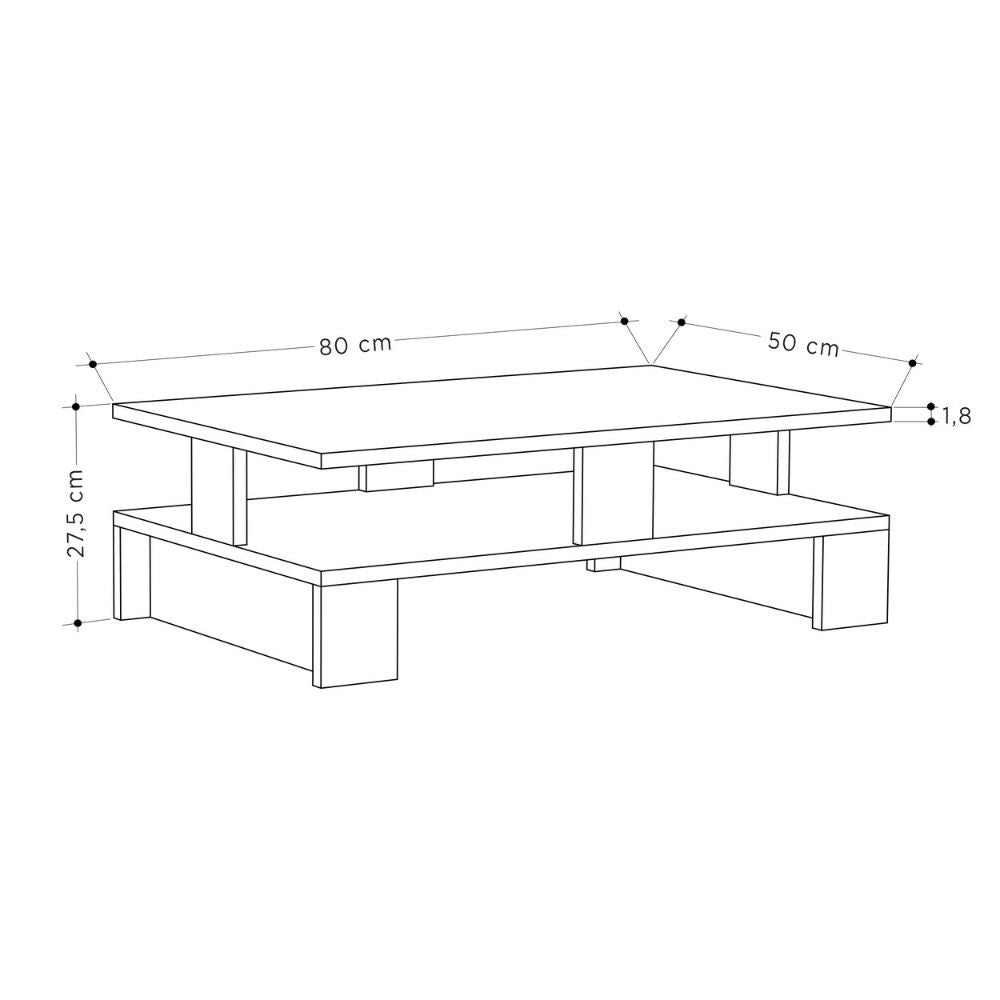 Tavolino da salotto 80x50x27,5 cm Mansu bianco doppio ripiano