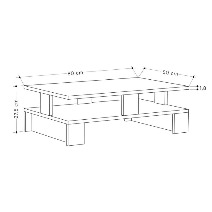 Tavolino da salotto 80x50x27,5 cm Mansu bianco doppio ripiano