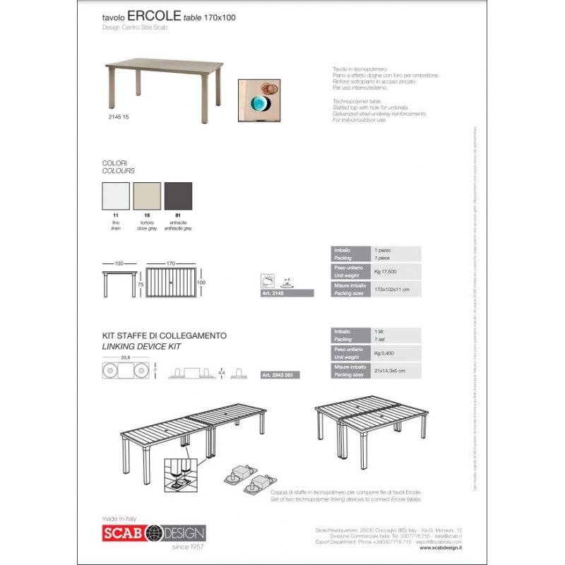 TAVOLO ERCOLE TECNOPOLIMERO SCAB DESIGN MADE IN ITALY - Tortora 15