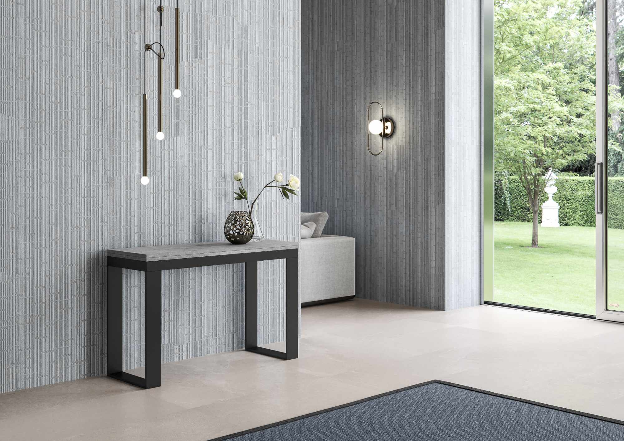 Tavolo Salvaspazio Allungabile 120/200x45/90x80/78 cm Tecno Double Cemento