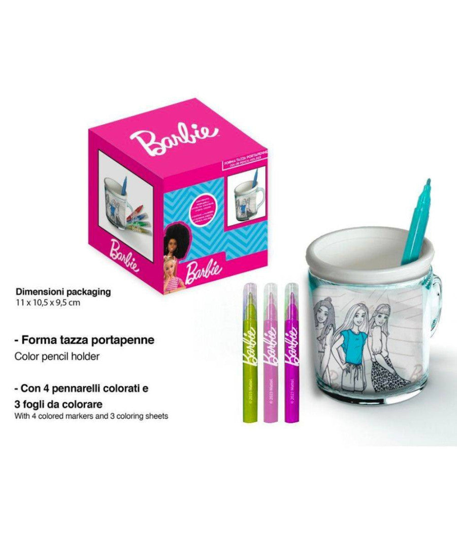 Tazza Portapenne Da Colorare Barbie Bicchiere Pennarelli Colori Idea Regalo         