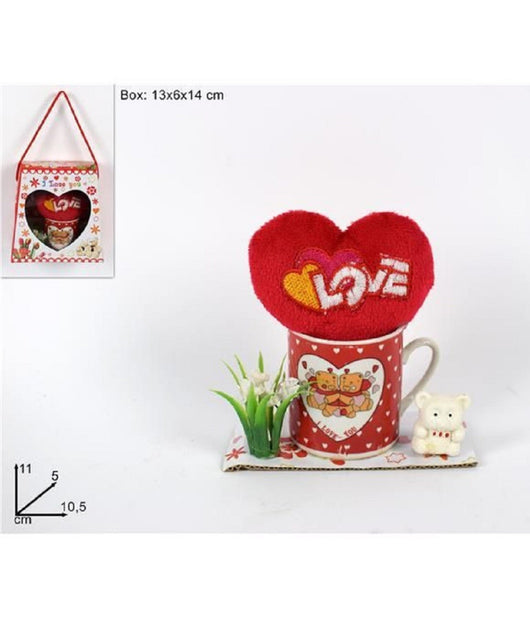 Tazzina Con Cuore Love Peluche Idea Regalo San Valentino 10.5x11x5cm Confezione         