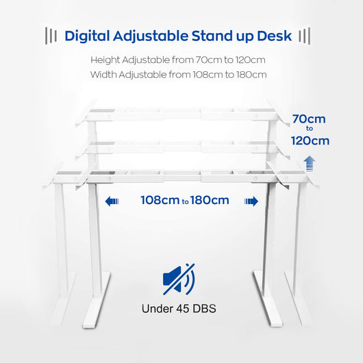 FrankyStar - Stand Up Desk scrivania elettrica con tecnologia dual motor, con regolazione digitale. Postazione mobile da ufficio per pc laptop computer per lavorare in piedi. Bianco