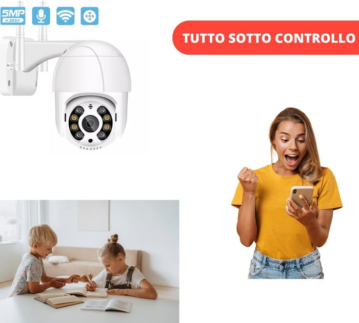 Telecamera Wi-Fi Esterna, Videocamera Di Sorveglianza 1080IP Ptz 360°