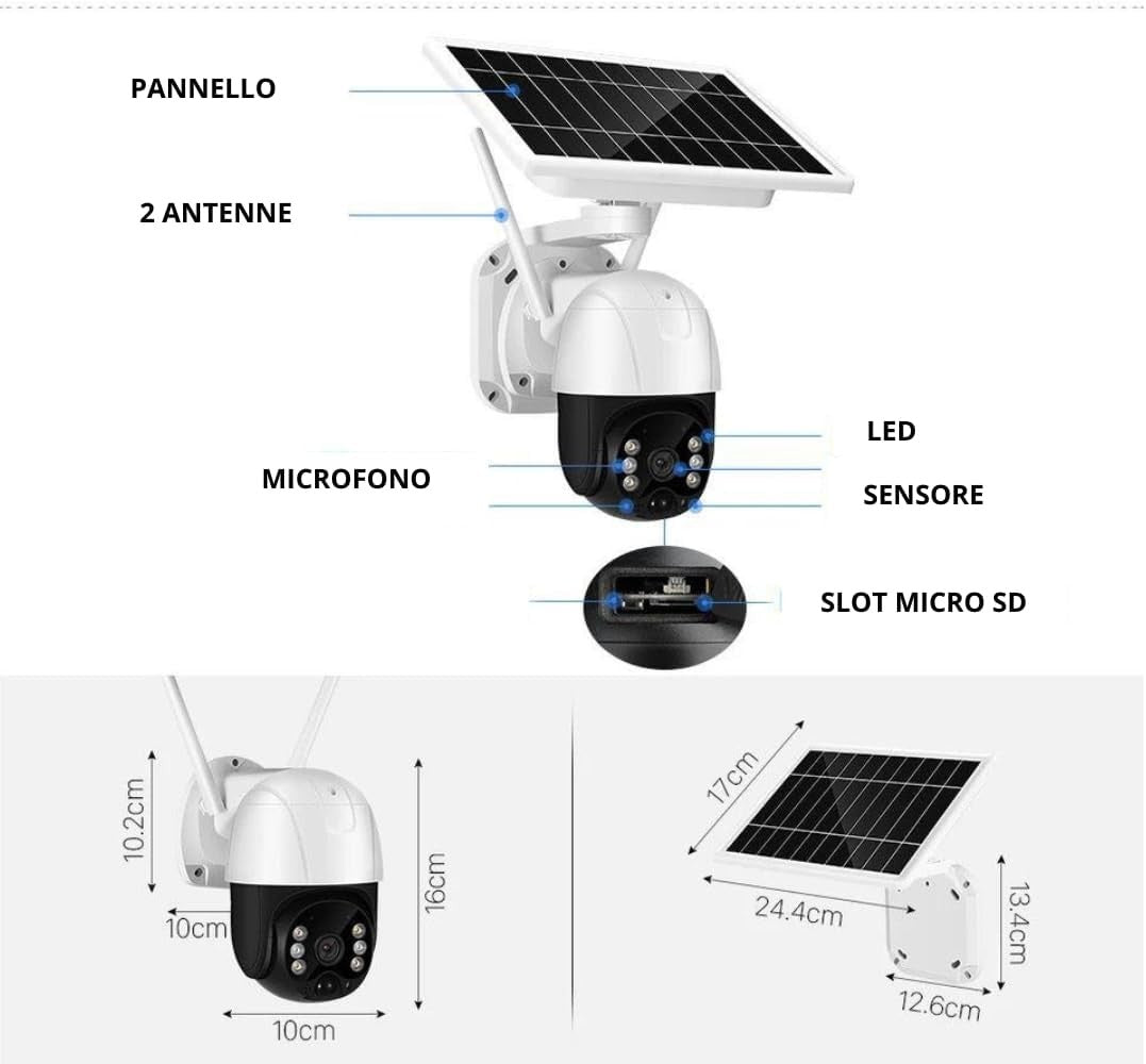 Telecamera Wifi da Esterno Senza Fili con Pannello Solare