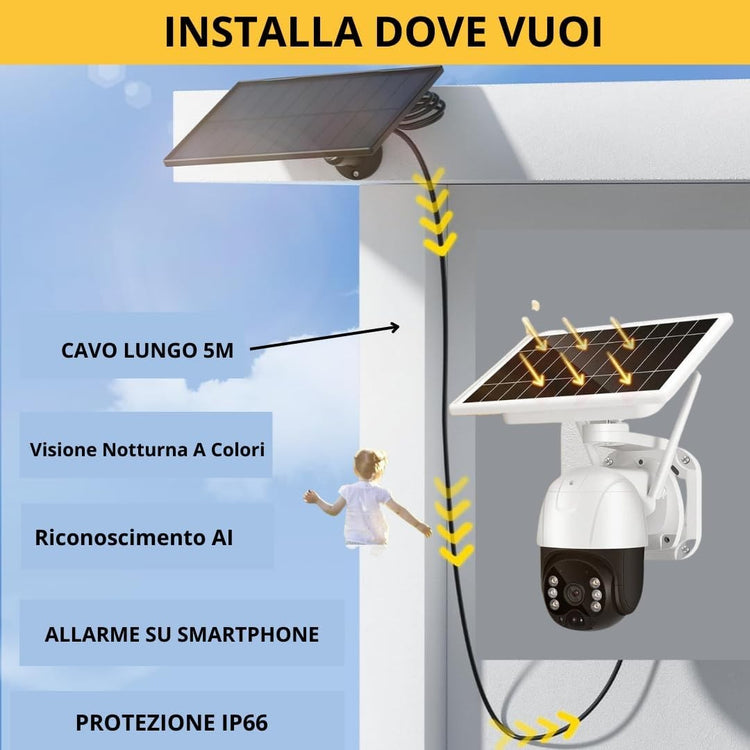 Telecamera Wifi da Esterno Senza Fili con Pannello Solare