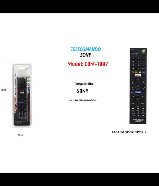 Telecomando Compatibile Con Sony Lcd Led Nessuna Pragrammazione Serietv Com-t007         