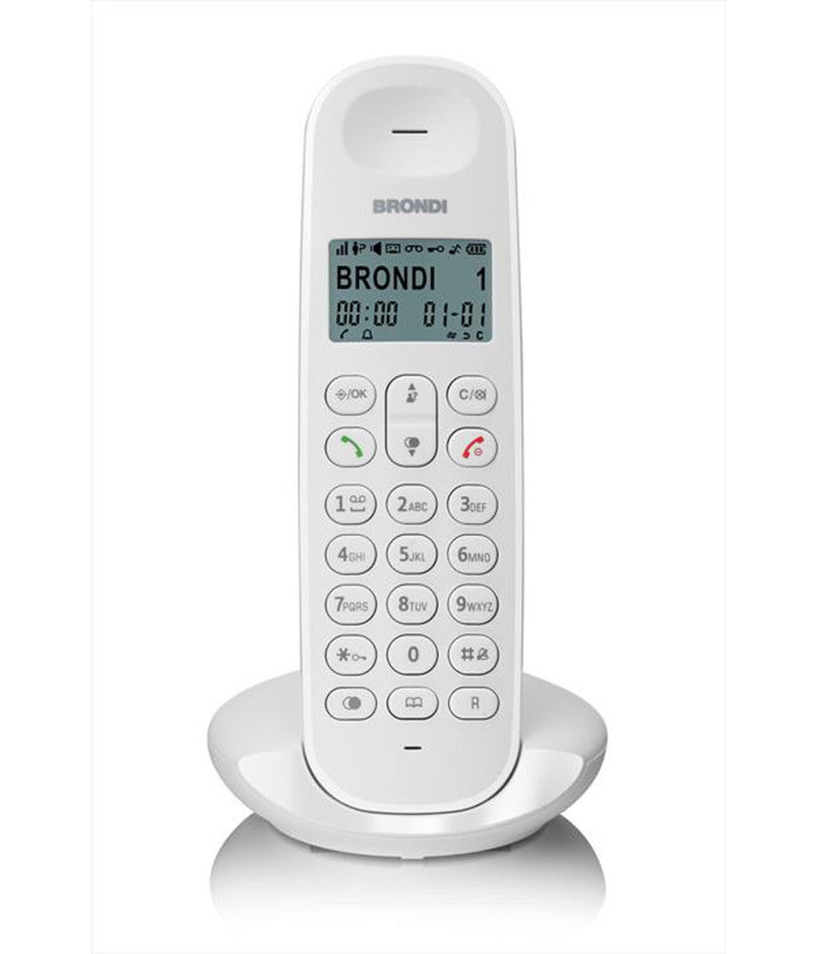 Telefono Cordless Brondi Lotus Bianco Nero Retroilluminato Con Sveglia Vivavoce         