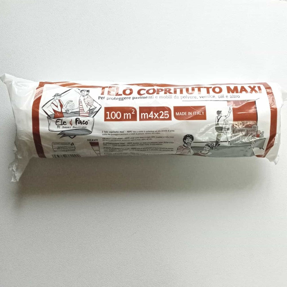 Telo copritutto maxi 4x25mt da imbianchino per proteggere da oli pittura polvere