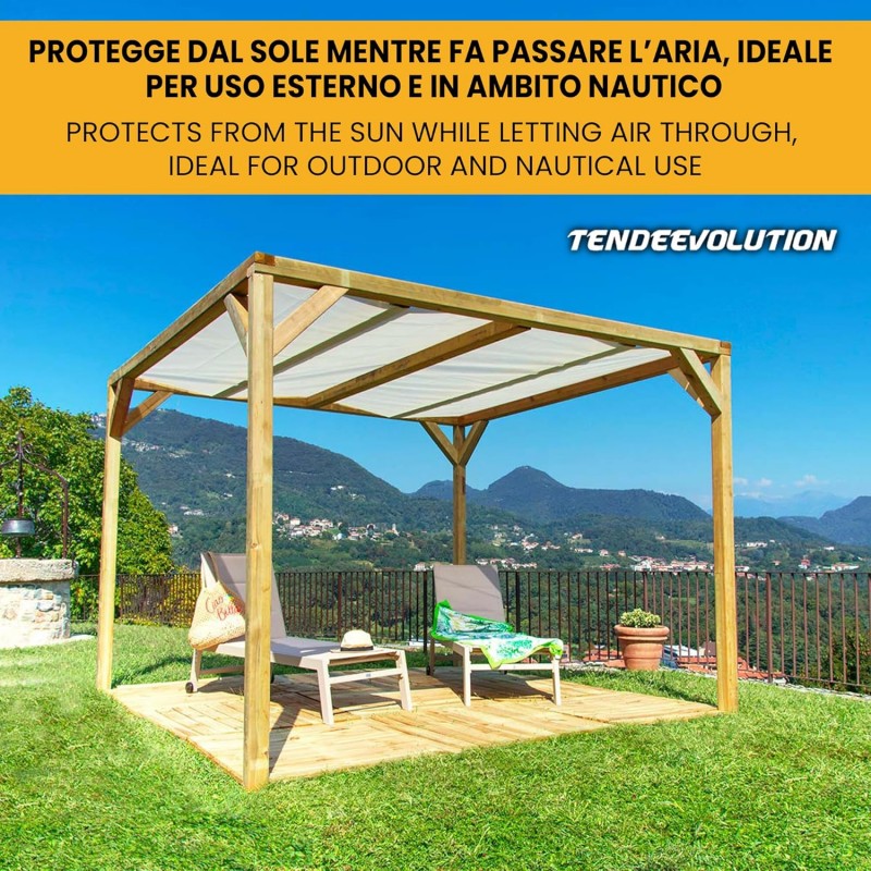 Telo PVC MICROFORATO Ombreggiante Avorio | Telone Occhiellato Ogni 25CM 350g/mq | Copertura Esterna | 5x8m | Resistente Multiuso