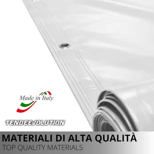 Telo PVC IGNIFUGO Impermeabile Bianco | Telone Occhiellato Ogni 25CM 650g/mq | Copertura Esterna | 4x4m | Resistente Multiuso