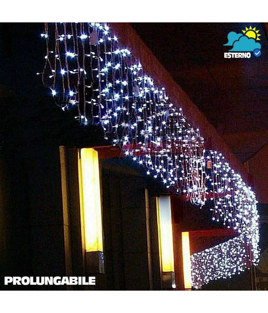 Tenda Cascata Luminosa Bianco Freddo 250 X 75 Cm Prolungabile Fino A 50mt 126led         