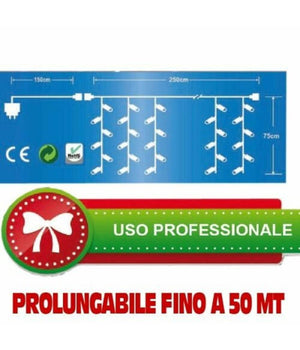 Tenda Cascata Luminosa Bianco Freddo 250 X 75 Cm Prolungabile Fino A 50mt 126led         