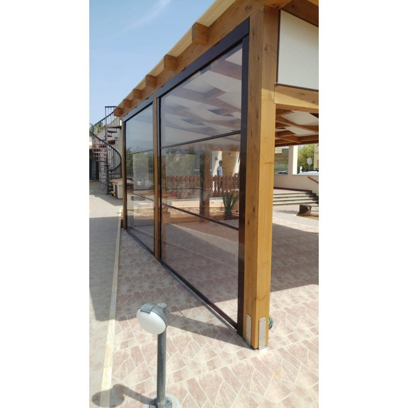 Tenda Ermetica Esterna in PVC con Guide Laterali e Cassonetto - ATTACCO SOFFITTO - Largh. 2,4M X Alt. 2M - ARG. DX