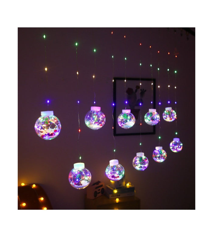 Tenda Luminosa 10 Palline Di Natale 3 Metri Con Neve Luce Led Calda Fredda Rgb  -rgb      -