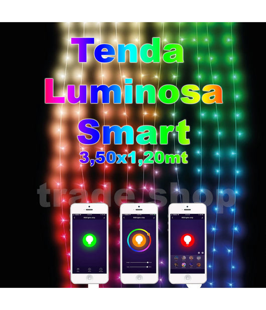 Tenda Luminosa Con Controllo Remote Smart Con App 288 Luci A Led Rgb 3,50x1,20mt         