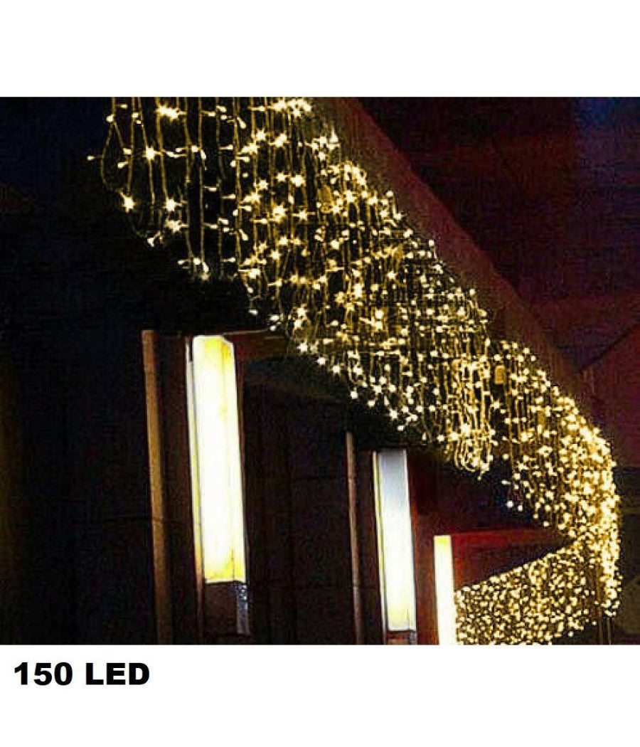 Tenda Luminosa Di Natale Led Esterno Luci 150 Led 5 Mt X 0,75 Cm Bianco Caldo         