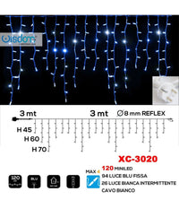 Tenda Luminosa Natalizia 120 Led Luce Blu Fissa + Bianca Intermittente Xc-3020         