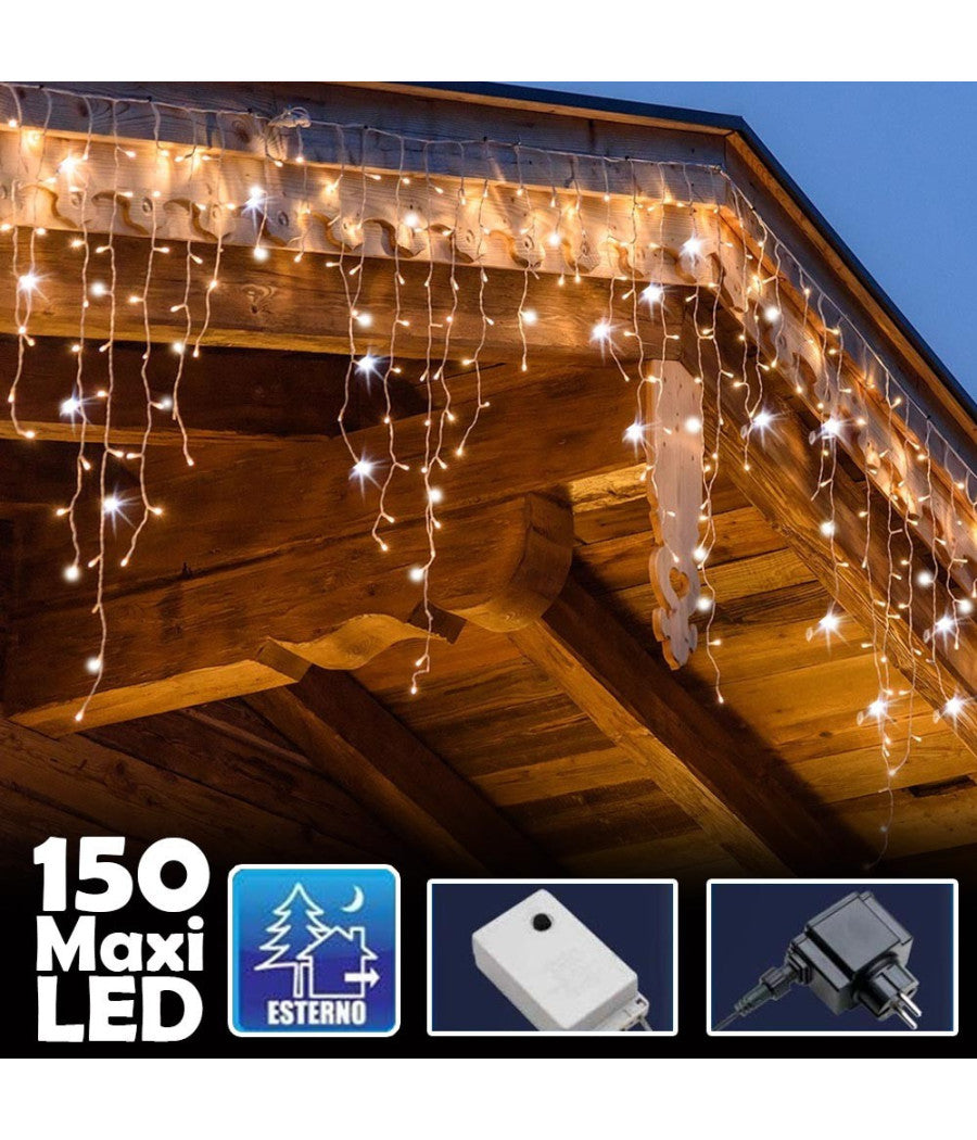 Tenda Luminosa Natalizia 150 Led Con Flash Bianco Caldo 3mt Esterno Prolungabile         