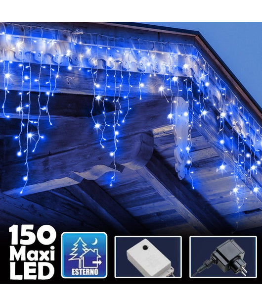 Tenda Luminosa Natalizia 150 Led Con Flash Luce Blu 3mt Esterno Prolungabile         