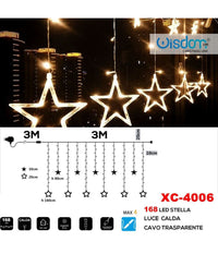 Tenda Luminosa Natalizia 168 Led Con Stelle Luce Calda Cavo Trasparente Xc-4006         