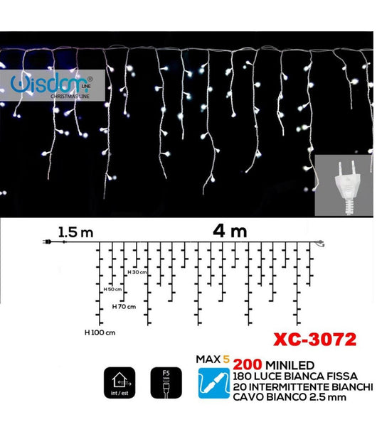 Tenda Luminosa Natalizia 200led Luce Bianca Fissa + Bianca Intermittente Xc-3072         