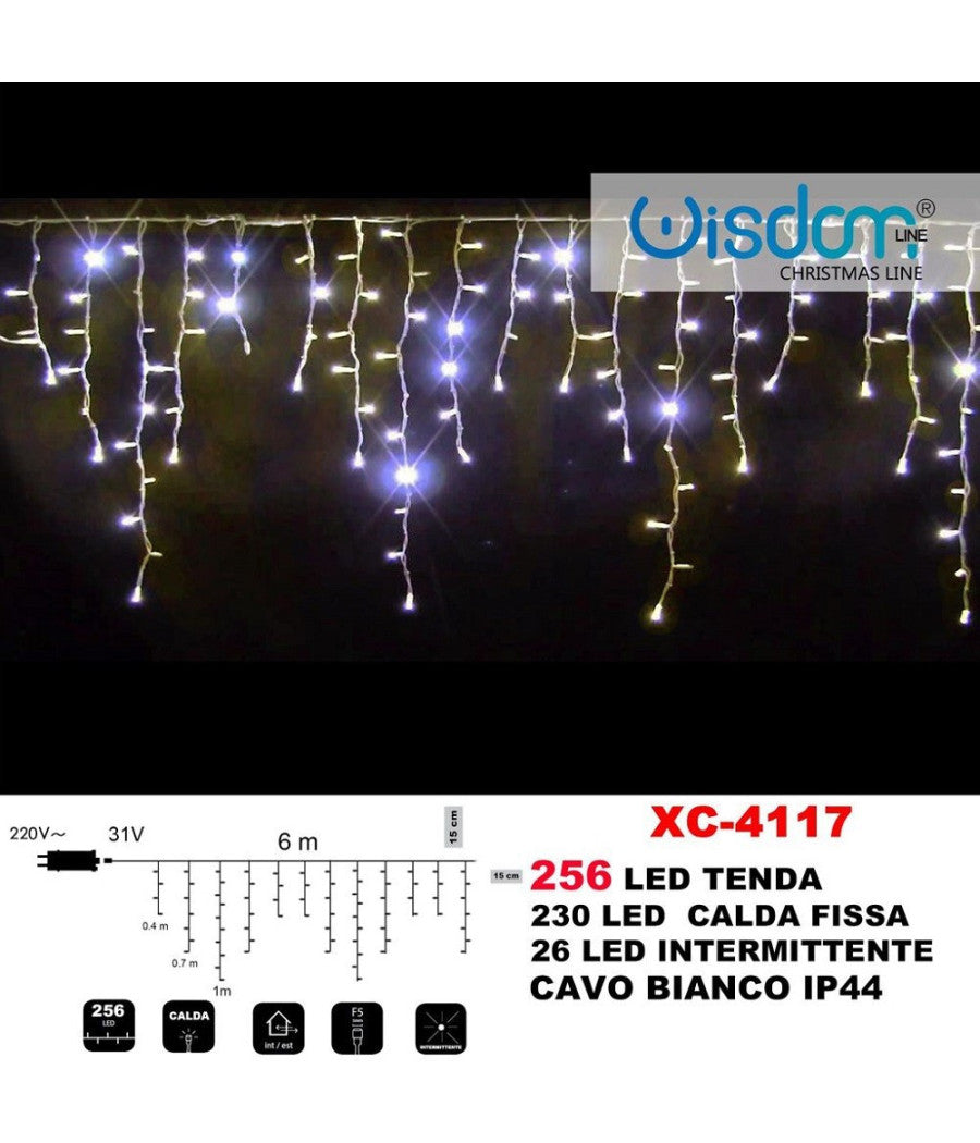 Tenda Luminosa Natalizia 256 Led Luce Calda Fissa + Intermittente Ip44 Xc-4117         