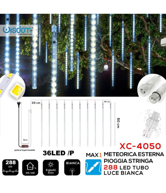 Tenda Luminosa Natalizia 288 Led Effetto Meteorica Pioggia Luce Bianca Xc-4050         