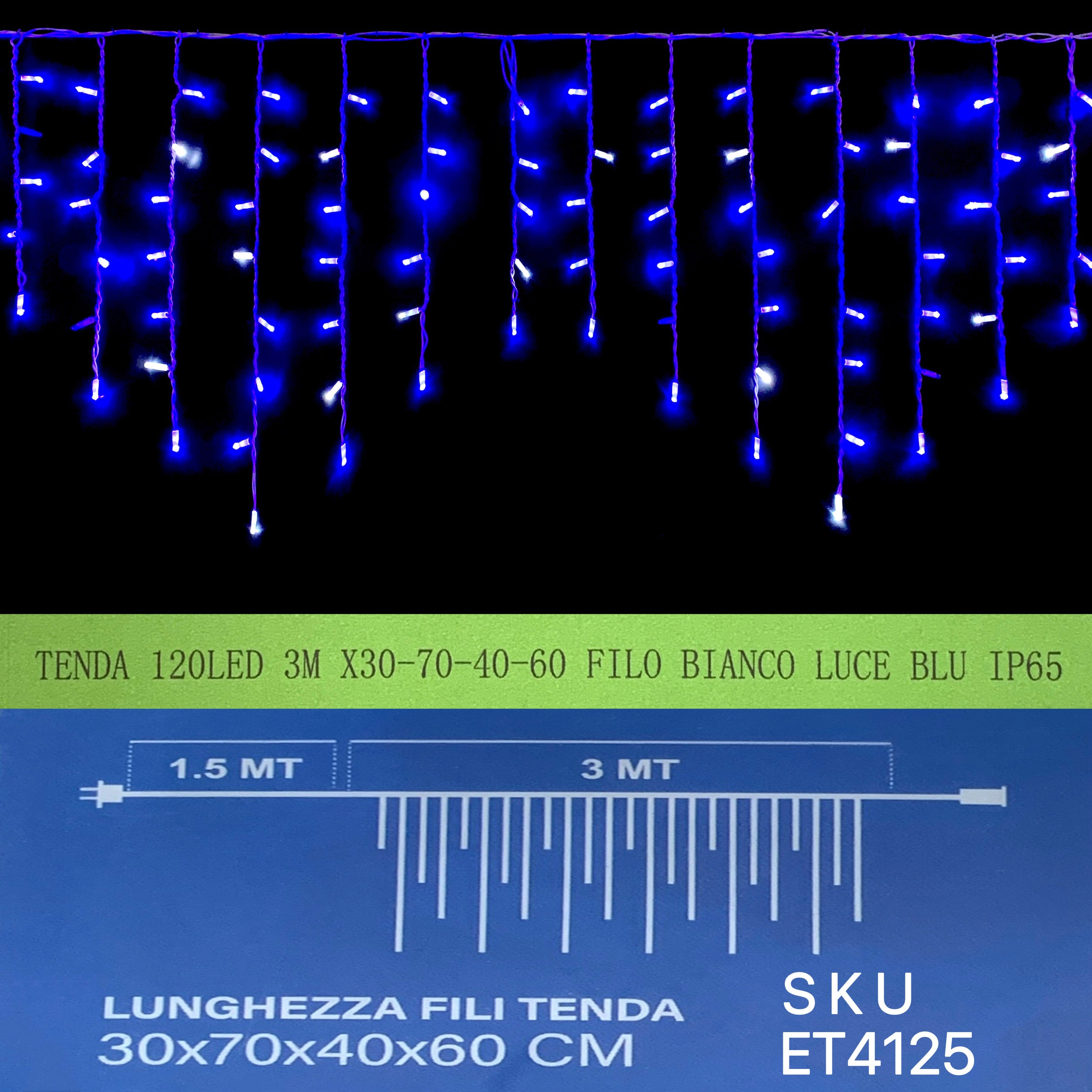 TENDA  NATALE ESTERNO NATALIZIA 120 led 3m x 30-70-40-60 CM filo bianco luce Blu ip65 /ET4125 - ETTROIT