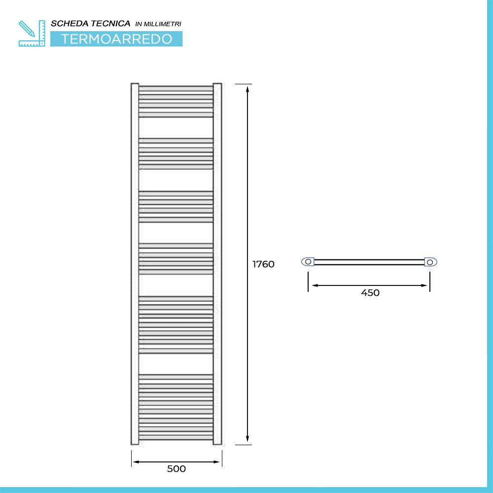 Termoarredo bagno cromato 50x180 interasse 45 cm