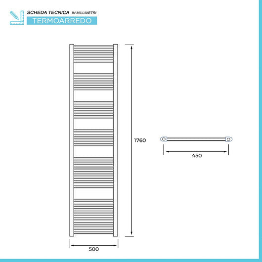 Termoarredo bagno cromato 50x180 interasse 45 cm