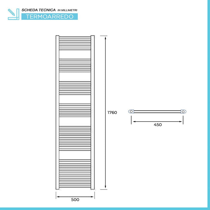 Termoarredo bagno cromato 50x180 interasse 45 cm