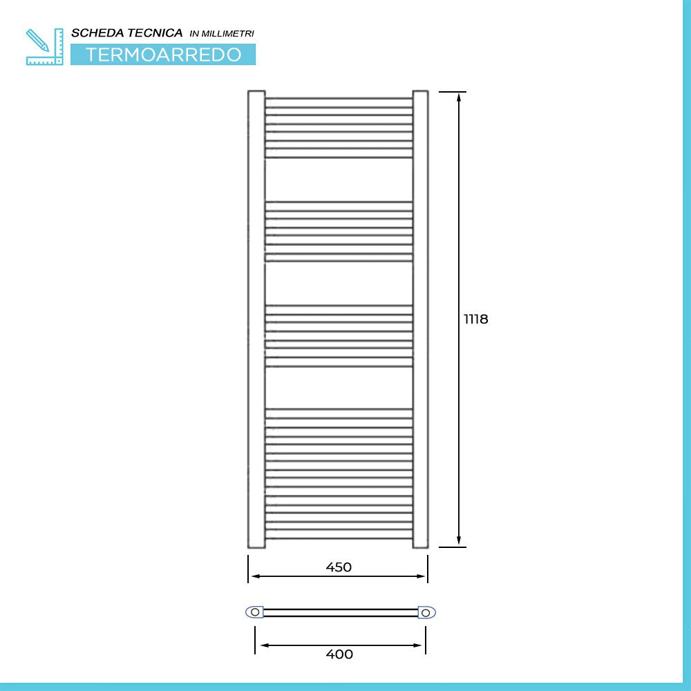 Termoarredo bagno scaldasalviette 45x120 cromo curvo interasse 40 cm