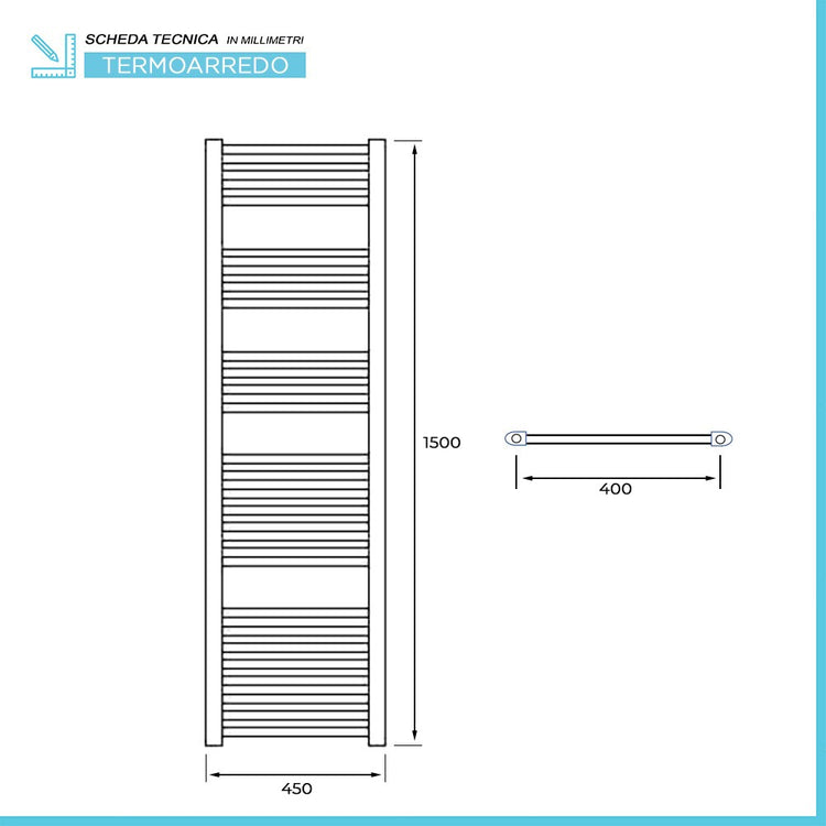 Termoarredo bagno scaldasalviette 45x150 cromo curvo interasse 40 cm