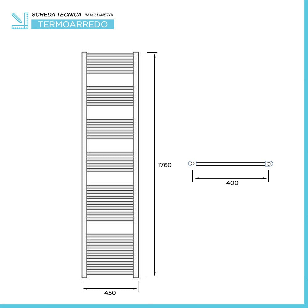 Termoarredo bagno scaldasalviette 45x180 cromo curvo interasse 40 cm