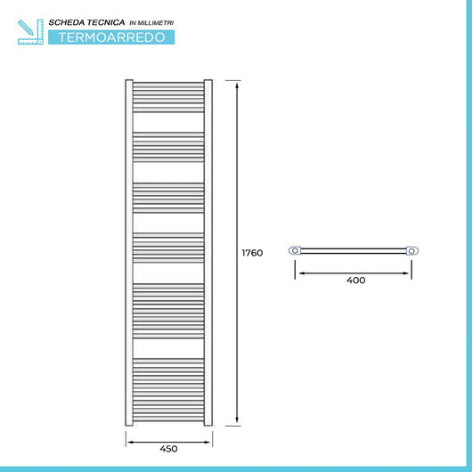 Termoarredo bagno scaldasalviette 45x180 cromo curvo interasse 40 cm