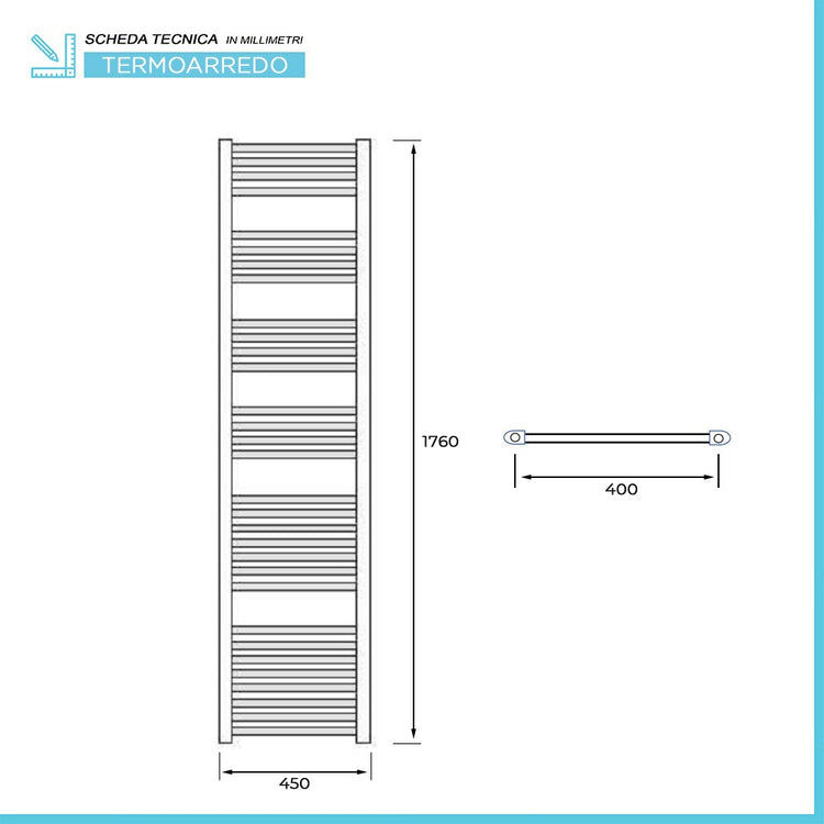 Termoarredo bagno scaldasalviette 45x180 cromo curvo interasse 40 cm