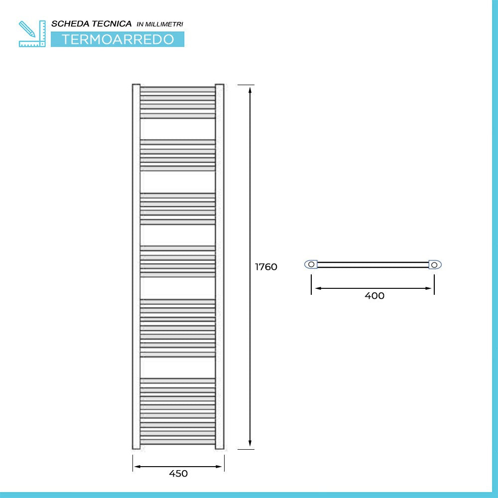 Termoarredo bagno scaldasalviette 45x180 cromo interasse 40 cm