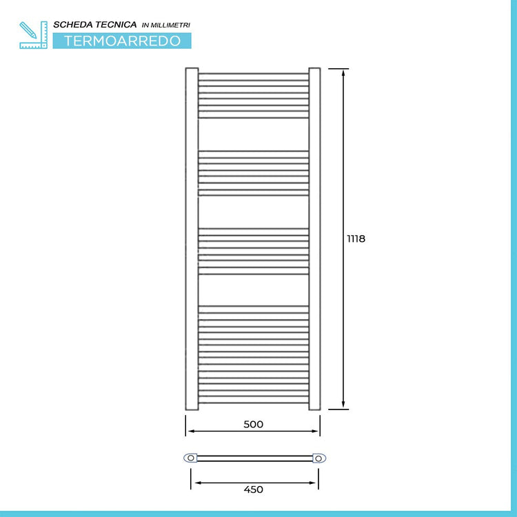 Termoarredo bagno scaldasalviette 50x120 cromo curvo interasse 45 cm