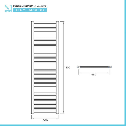 Termoarredo bagno scaldasalviette 50x150 cromo curvo interasse 45 cm