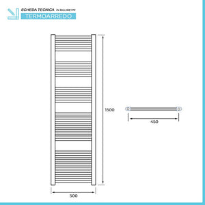 Termoarredo bagno scaldasalviette 50x150 cromo interasse 45 cm