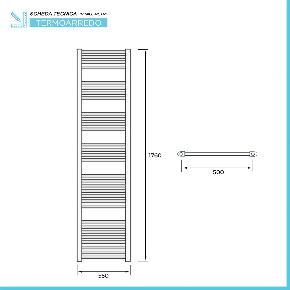 Termoarredo bagno scaldasalviette 55x180 cromo curvo interasse 50 cm