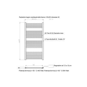 Scaldasalviette termoarredo 120x50 bianco interasse 45 cm idraulico