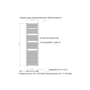Scaldasalviette termoarredo 180x50 bianco interasse 45 cm idraulico