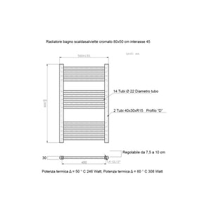 Scaldasalviette termoarredo 80x50 cromato interasse 45 cm idraulico